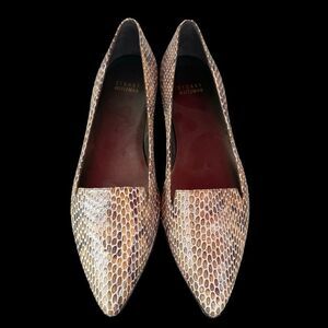 Stuart Weitzman Brown Snakeskin Flats Super Slim Extra Narrow
